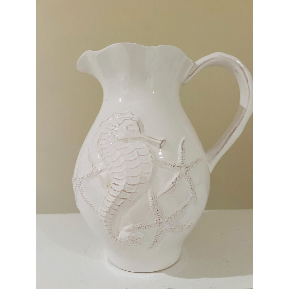 Blue Sky Ceramics Seahorse Pitcher Coastal Nautical Beach Decor